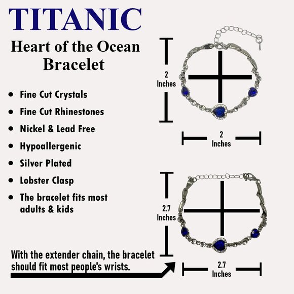 Heart of the Ocean Necklace Jewelry Set - Titanic Bracelet Crystal Pendant - Picture 3 of 11